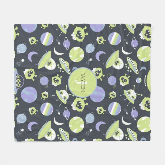 Schattige groene Aliens Space verzendt UFO-Kindere Fleece Deken (Voorkant (Horizontaal))