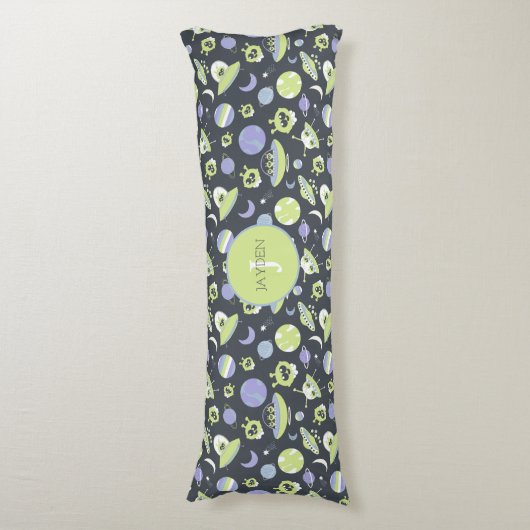 Schattige groene Aliens Space verzendt UFO-Kindere Lichaamskussen (Voorkant Verticaal)