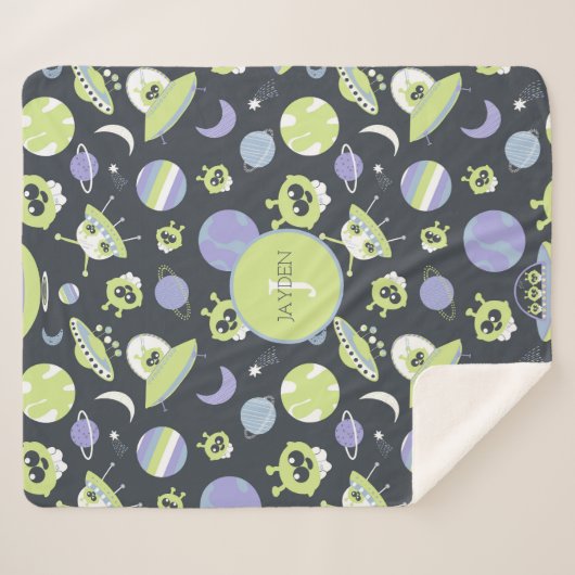 Schattige groene Aliens Space verzendt UFO-Kindere Sherpa Deken (Voorkant (horizontaal))