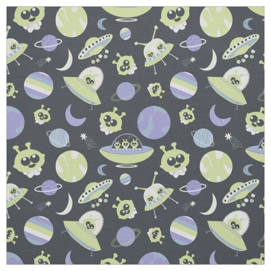 Schattige groene Aliens Space verzendt UFO-Kindere Stof (Swatch)