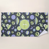 Schattige groene Aliens Space verzendt UFO-Kindere Strandlaken (Voorkant)