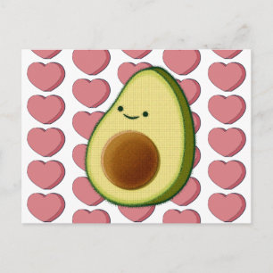 Schattige Groene Avocado In Rode Hart Valentijnska Briefkaart