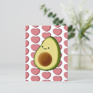 Schattige Groene Avocado In Rode Hart Valentijnska Briefkaart