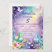 Schattige groene baby dinosaurus met blauwe thema kaart (Voorkant)