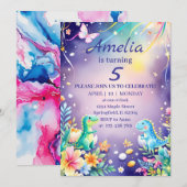 Schattige groene baby dinosaurus met blauwe thema kaart (Voorkant / Achterkant)