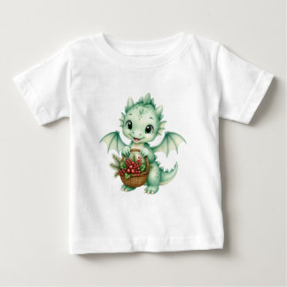 Schattige Groene Baby Draak met Mandje met Bessen