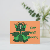Schattige groene Baby Dragon Get Well Soon Briefka Briefkaart (Staand voorkant)