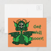 Schattige groene Baby Dragon Get Well Soon Briefka Briefkaart (Voorkant / Achterkant)