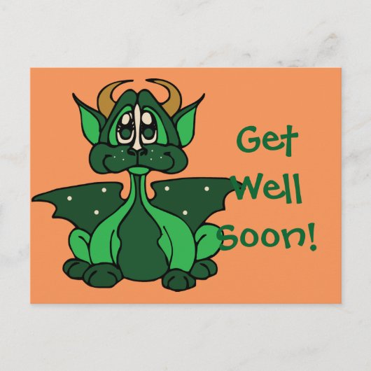 Schattige groene Baby Dragon Get Well Soon Briefka Briefkaart (Voorkant)
