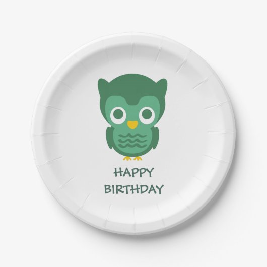 Schattige Groene Baby Uil-Happy Birthday Papieren Bordje (Voorkant)