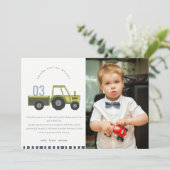 Schattige groene blauwe boerderijtractor Kinderen  Bedankkaart (Staand voorkant)