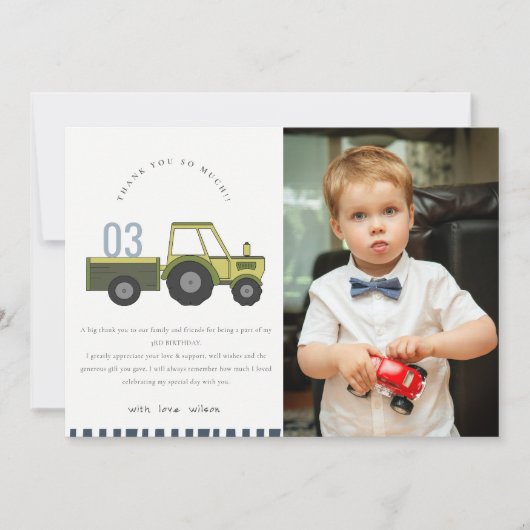 Schattige groene blauwe boerentrekkers Kinder foto Bedankkaart (Voorkant)