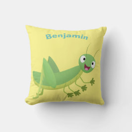 Schattige groene blije sprinkhaan cartoon kussen