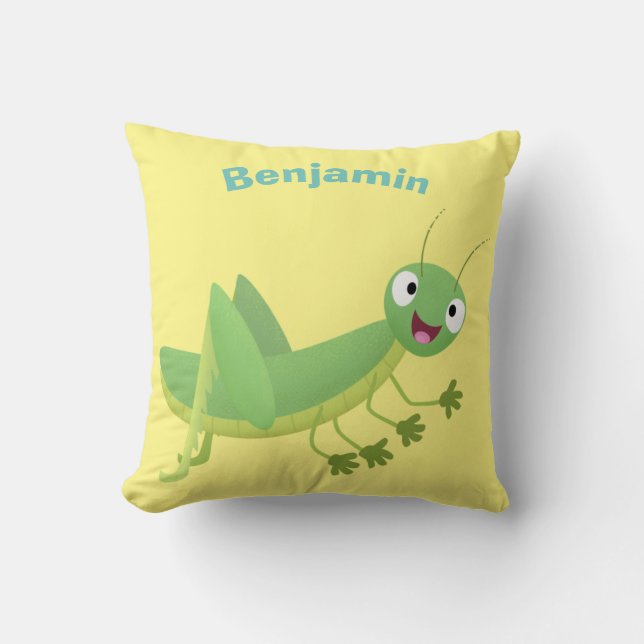 Schattige groene blije sprinkhaan cartoon kussen (Voorkant)