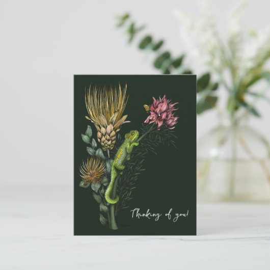 Schattige groene bloemenkameleon Kunst Denken aan  Briefkaart (Staand voorkant)