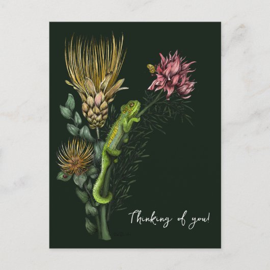 Schattige groene bloemenkameleon Kunst Denken aan  Briefkaart (Voorkant)