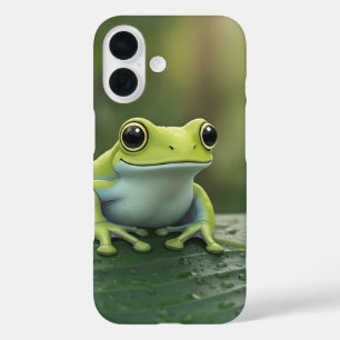 Schattige groene boomkikker op blad iPhone 16 hoesje