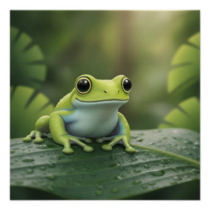 Schattige groene boomkikker op blad perfect poster