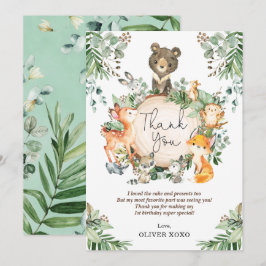 Schattige groene bosdieren verjaardag bedankkaart