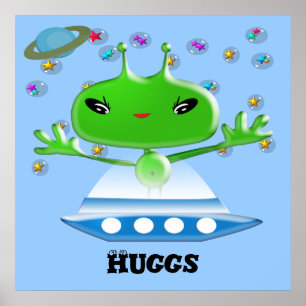 Schattige Groene Buitenaardse Aliens met Ruimtesch Poster