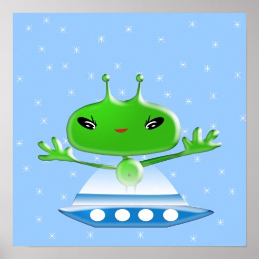 Schattige groene buitenaardse wezens met ruimtesch poster (Voorkant)
