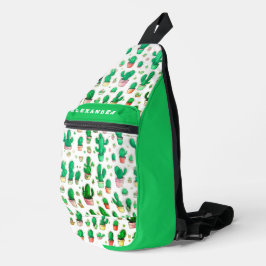 Schattige Groene Cactus Naam Waterverf Plant Patro Sling Bag