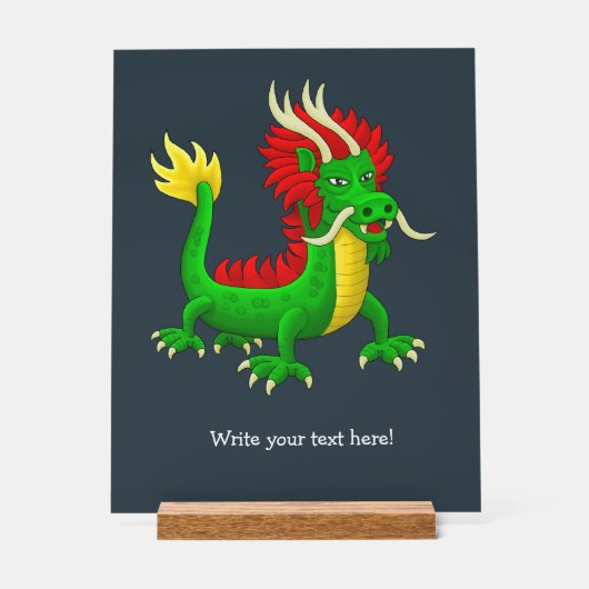 Schattige Groene Chinese Draak Acryl Bord (Voorkant)
