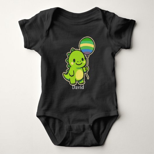 Schattige Groene Dinosaur met Ballon - Kinderen Romper (Voorkant)