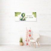 Schattige Groene Dinosaurus Bloemen Baby shower Spandoek (Insitu)