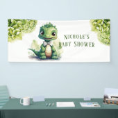 Schattige Groene Dinosaurus Bloemen Baby shower Spandoek (Beurs)