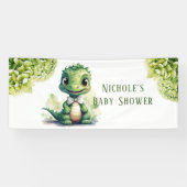 Schattige Groene Dinosaurus Bloemen Baby shower Spandoek (Horizontaal)