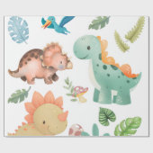 Schattige groene dinosaurus cadeaupapier (Vlak)