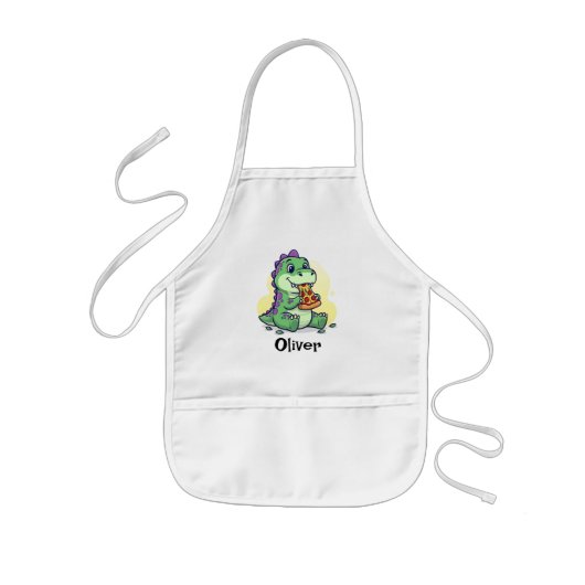  Schattige Groene Dinosaurus Eet Pizza Pizzasaurus Kinder Schort (Voorkant)