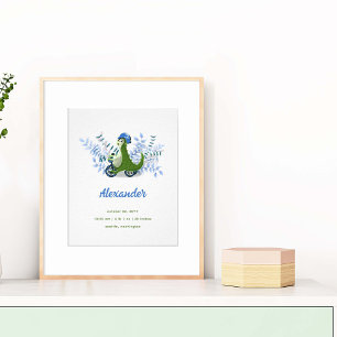 Schattige Groene Dinosaurus Geboorte Statistieken  Poster