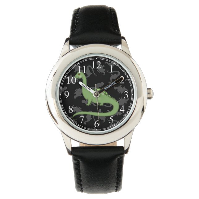 Schattige Groene Dinosaurus Horloge (Voorkant)