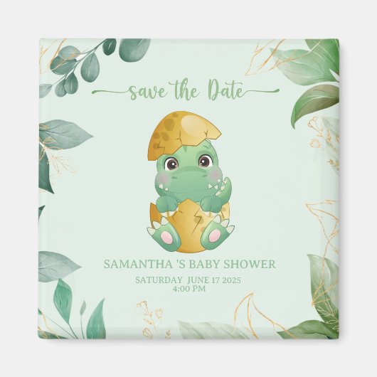 Schattige Groene Dinosaurus Jongens Baby Shower Magneet (Voorkant)