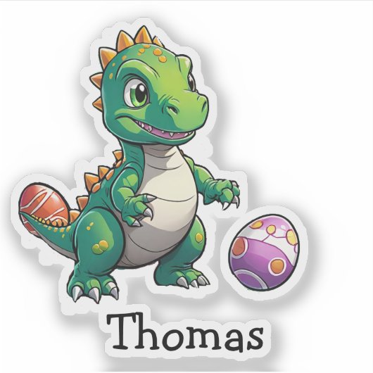 Schattige groene dinosaurus met Pasen eieren Sticker (Voorkant)
