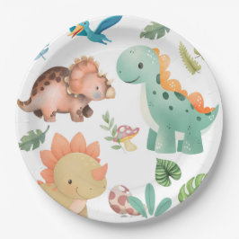 Schattige groene dinosaurus papieren bordje