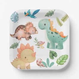 Schattige groene dinosaurus papieren bordje