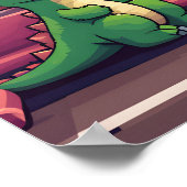 Schattige groene dinosaurus rijdt in de trein bij  poster (Hoek)