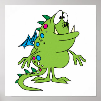 schattige groene draak monsterschepsel poster