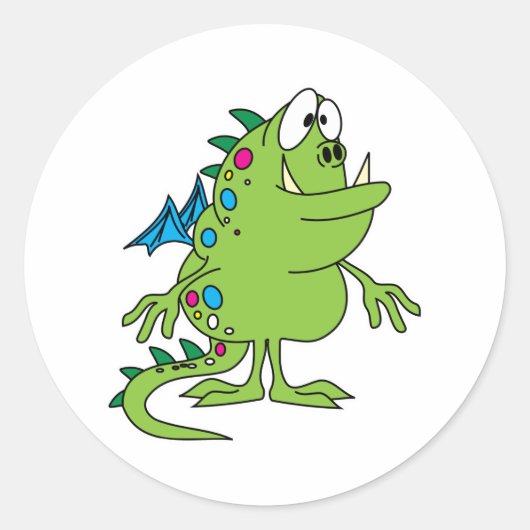 schattige groene draak monsterschepsel ronde sticker (Voorkant)