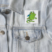 schattige groene draak monsterschepsel vierkante button 5,1 cm (In situ)