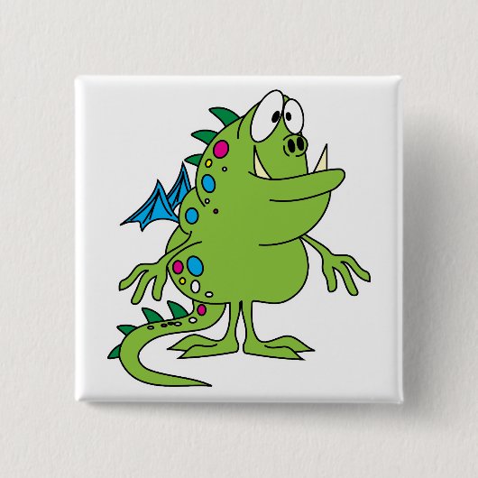 schattige groene draak monsterschepsel vierkante button 5,1 cm (Voorkant)