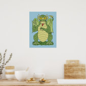 Schattige Groene Draak Poster (Keuken)