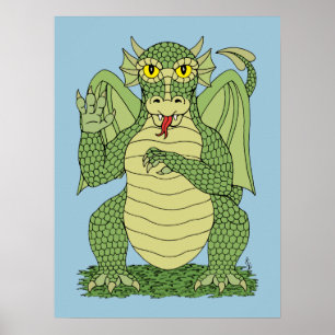 Schattige Groene Draak Poster