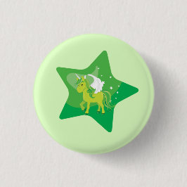 Schattige Groene Eenhoorn en Groene Ster Ronde Button 3,2 Cm