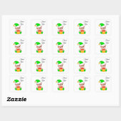 Schattige groene elf & cadeaudoos op wit vierkante sticker (Vel)