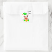 Schattige groene elf & cadeaudoos op wit vierkante sticker (Tas)