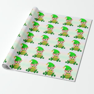 Schattige groene elf & een pot goud op pastelkleur cadeaupapier